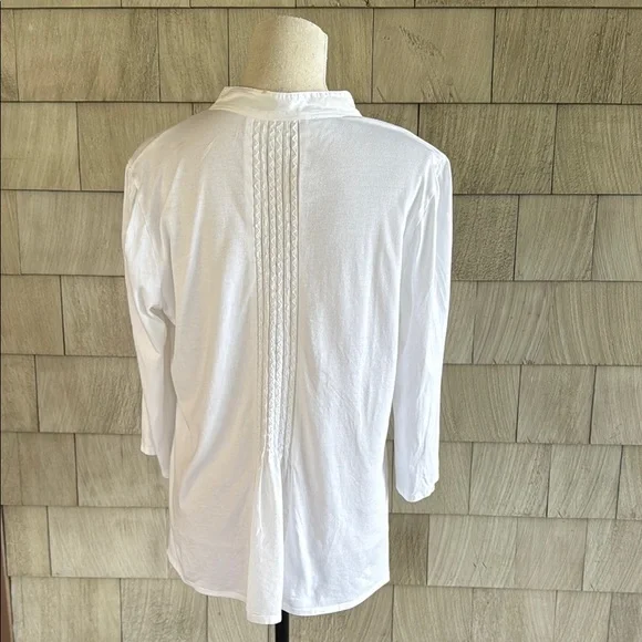 Coldwater Creek White Pleated Blouse with Mandarin Collar - Picture 6 of 8